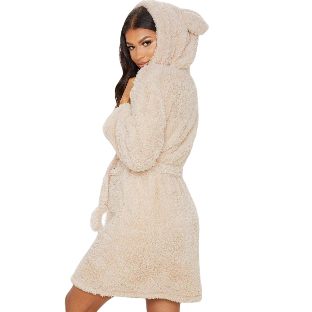 Winter Warm Casual Robes – Ear Hooded Plush Bathrobe
