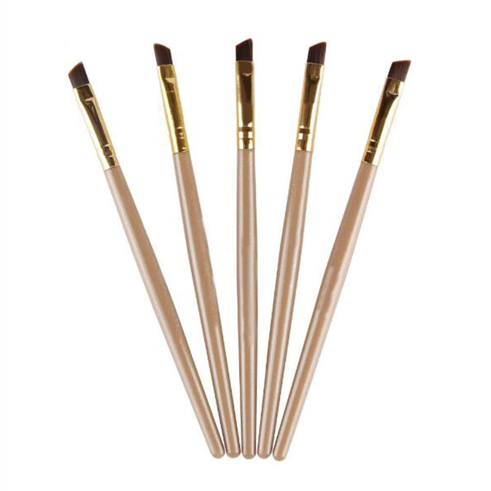 5-Piece Angled Eyebrow / Eyeliner Brush Set | Black Flat & Inclined — Pro Makeup Tools