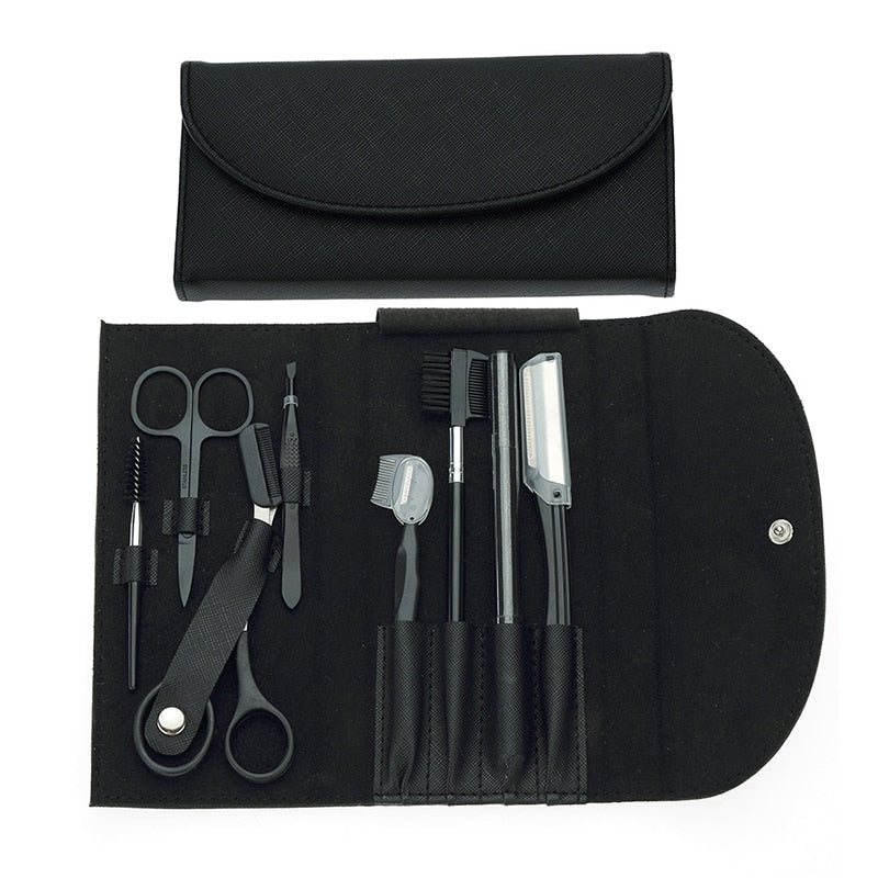 8-Piece Eyebrow Trimmer & Grooming Kit | Brow Scissors, Tweezers & Brush Set