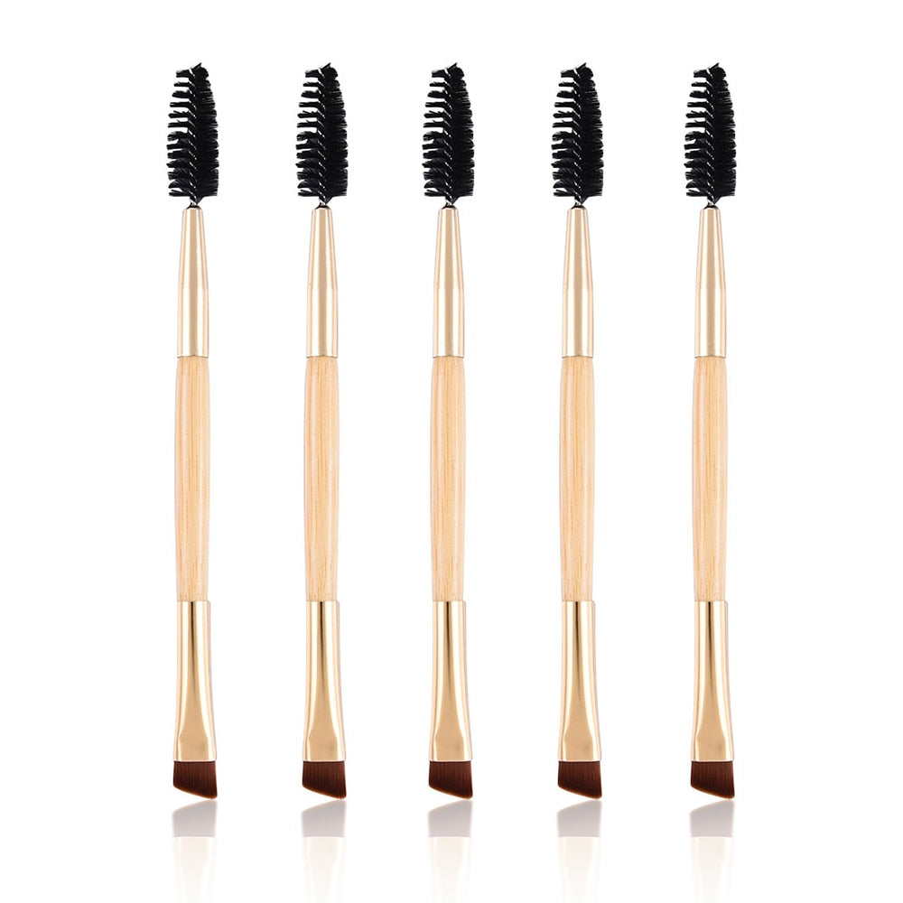5-Piece Angled Eyebrow / Eyeliner Brush Set | Black Flat & Inclined — Pro Makeup Tools
