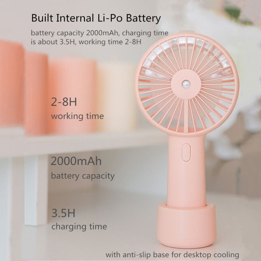 Battery-Powered Mist Spray Fan | USB Rechargeable Portable Cooling & Humidifier Fan