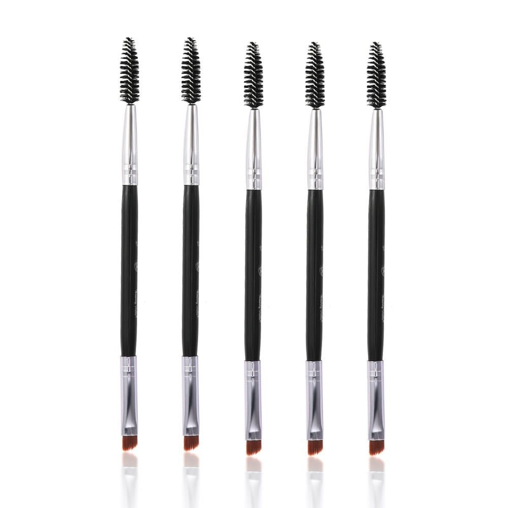 5-Piece Angled Eyebrow / Eyeliner Brush Set | Black Flat & Inclined — Pro Makeup Tools