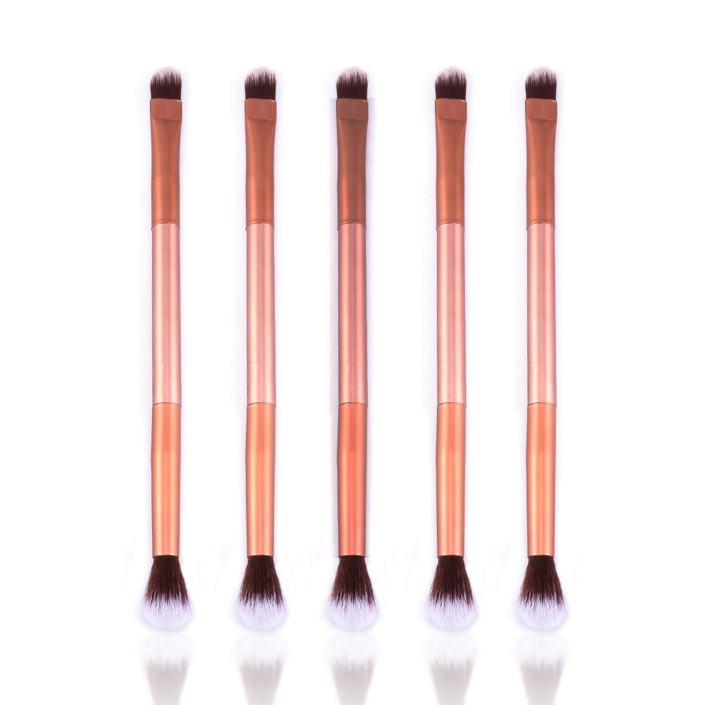 5-Piece Angled Eyebrow / Eyeliner Brush Set | Black Flat & Inclined — Pro Makeup Tools