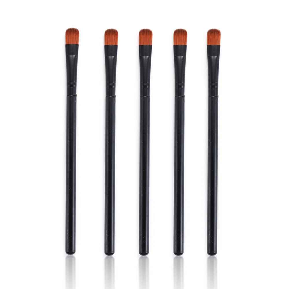 5-Piece Angled Eyebrow / Eyeliner Brush Set | Black Flat & Inclined — Pro Makeup Tools