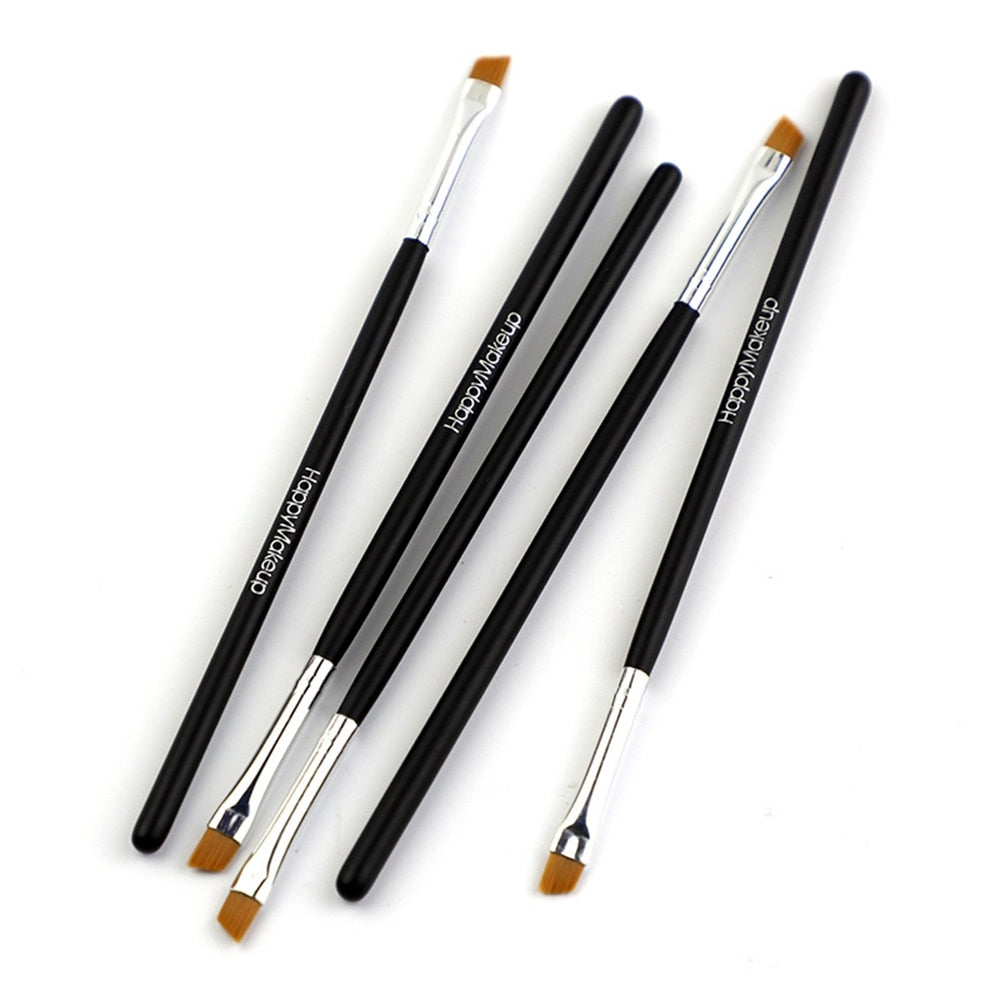 5-Piece Angled Eyebrow / Eyeliner Brush Set | Black Flat & Inclined — Pro Makeup Tools