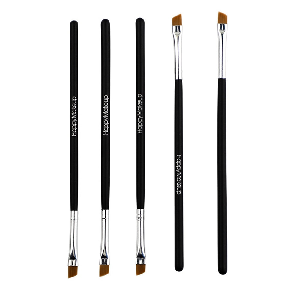 5-Piece Angled Eyebrow / Eyeliner Brush Set | Black Flat & Inclined — Pro Makeup Tools