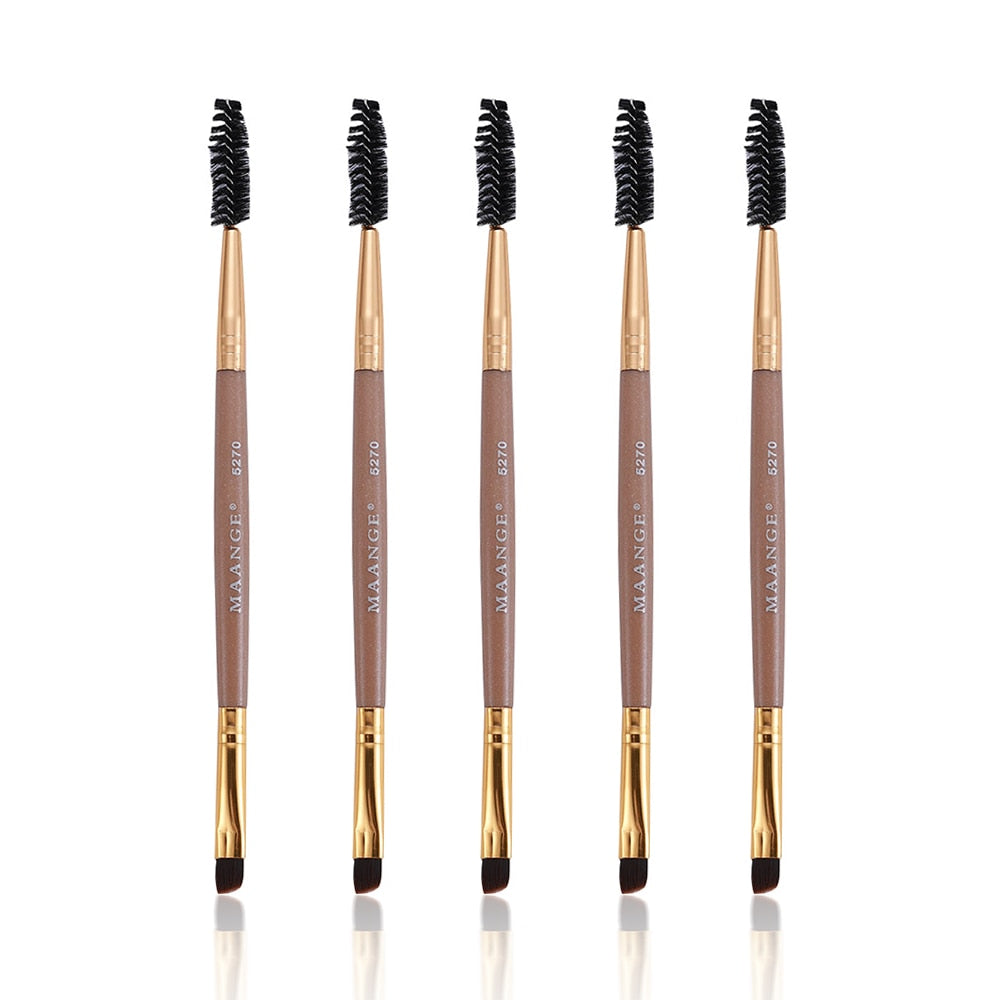 5-Piece Angled Eyebrow / Eyeliner Brush Set | Black Flat & Inclined — Pro Makeup Tools
