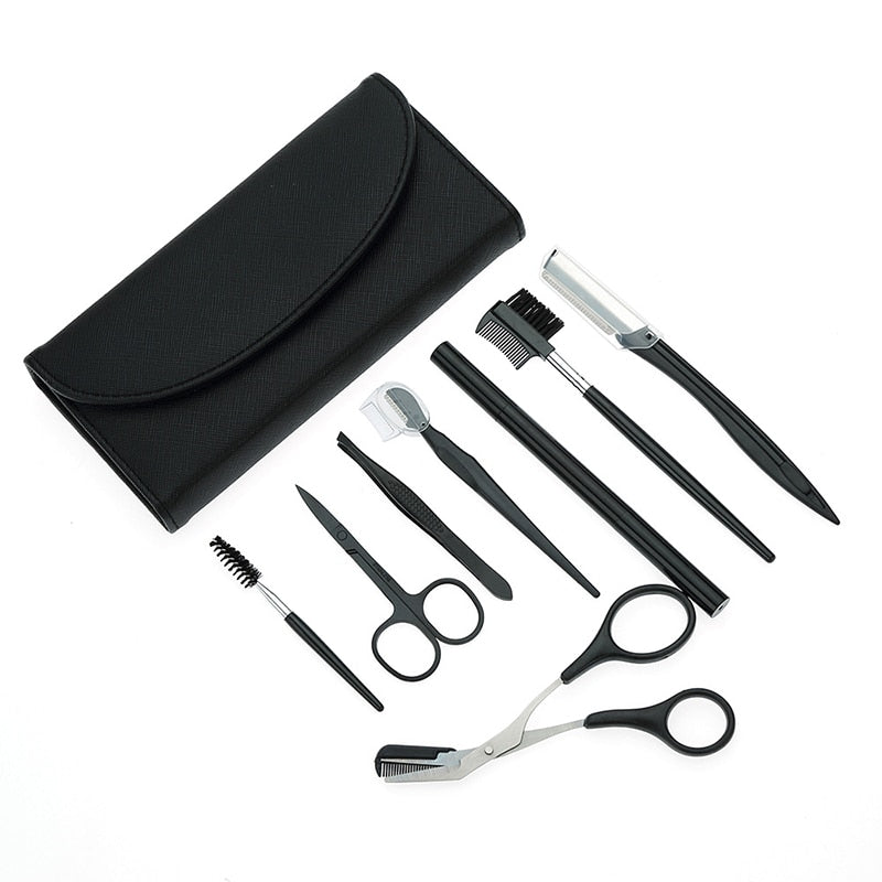 8-Piece Eyebrow Trimmer & Grooming Kit | Brow Scissors, Tweezers & Brush Set