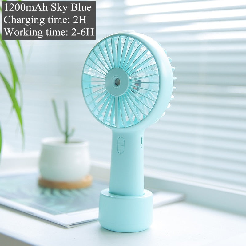 Battery-Powered Mist Spray Fan | USB Rechargeable Portable Cooling & Humidifier Fan