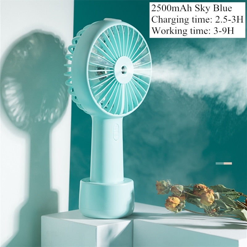 Battery-Powered Mist Spray Fan | USB Rechargeable Portable Cooling & Humidifier Fan