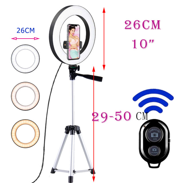 26cm Photo LED Selfie Ring Light with Phone Remote Control Lamp