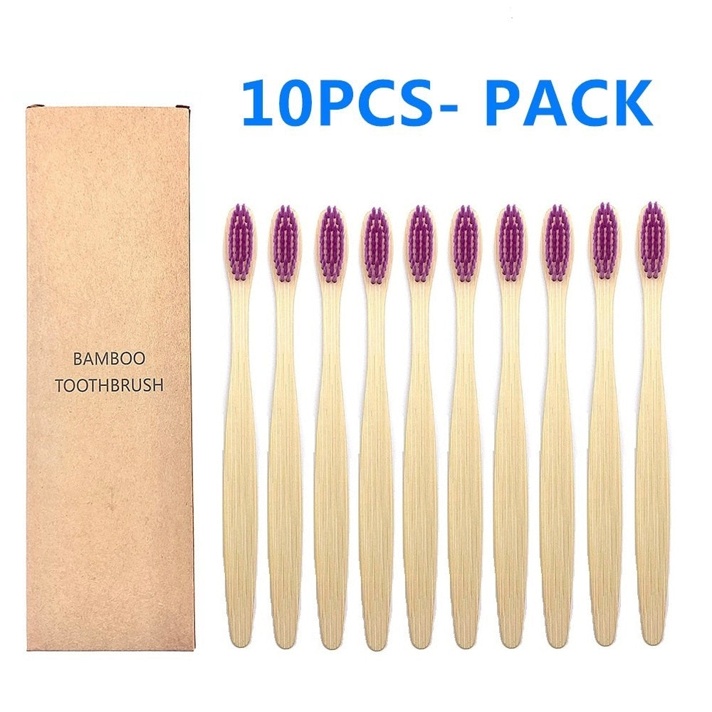 10PCS Colorful Natural Bamboo Soft Bristle Charcoal Teeth Whitening Toothbrush