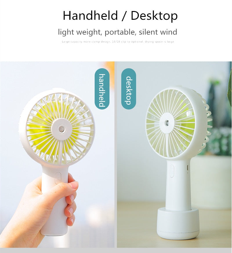 Battery-Powered Mist Spray Fan | USB Rechargeable Portable Cooling & Humidifier Fan