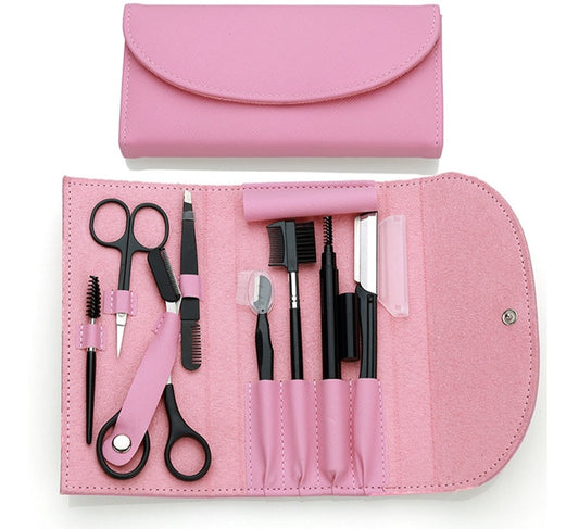 Travel Trimmer & Grooming Kit 8pcs | Brow Scissors, Tweezers & Brush Set